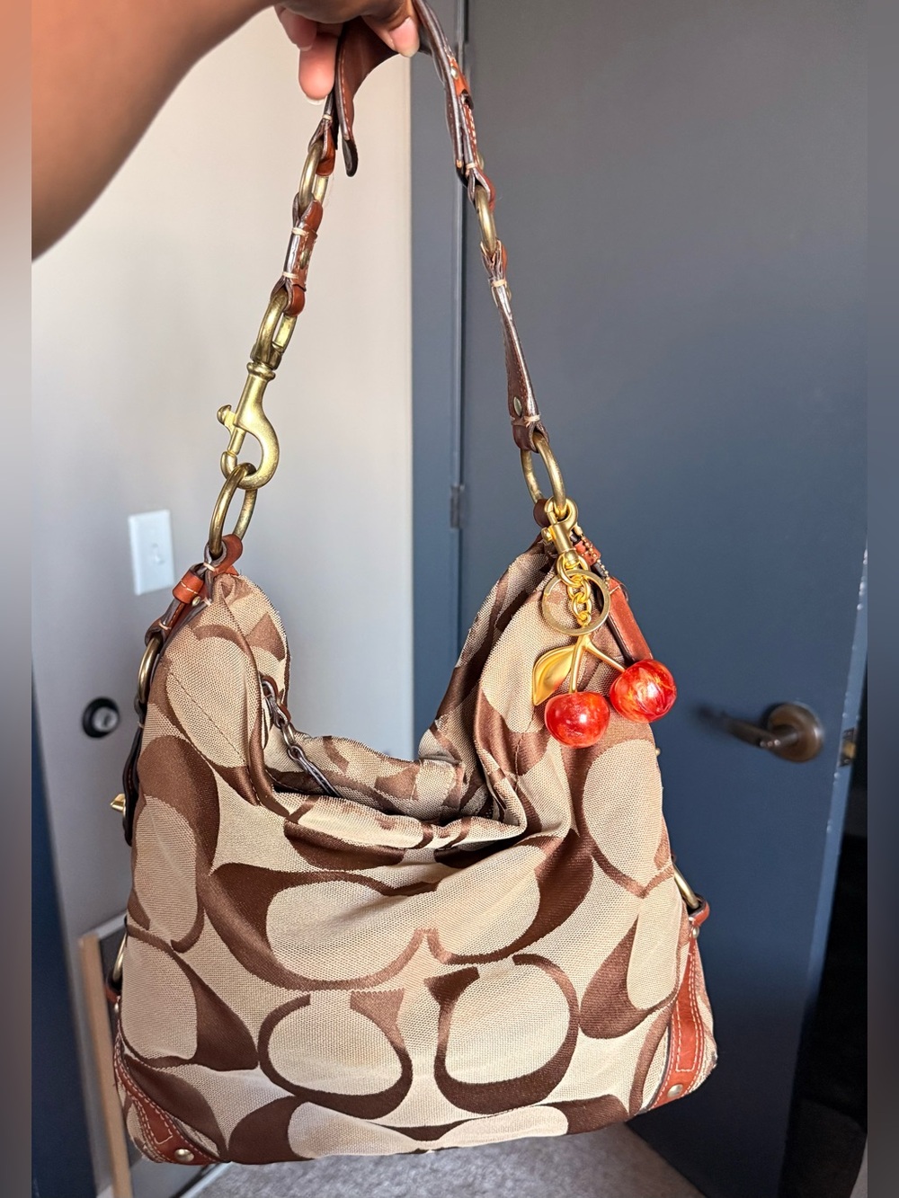 Coach Carly in Tan Signature Jacquard Large
